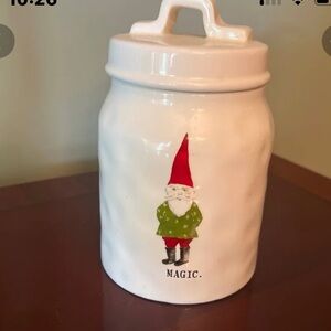Rae Dunn gnome Christmas canister, small.